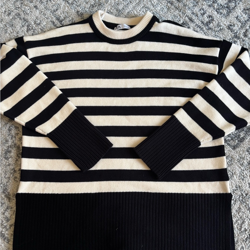 Black & Cream Striped Knit Sweater